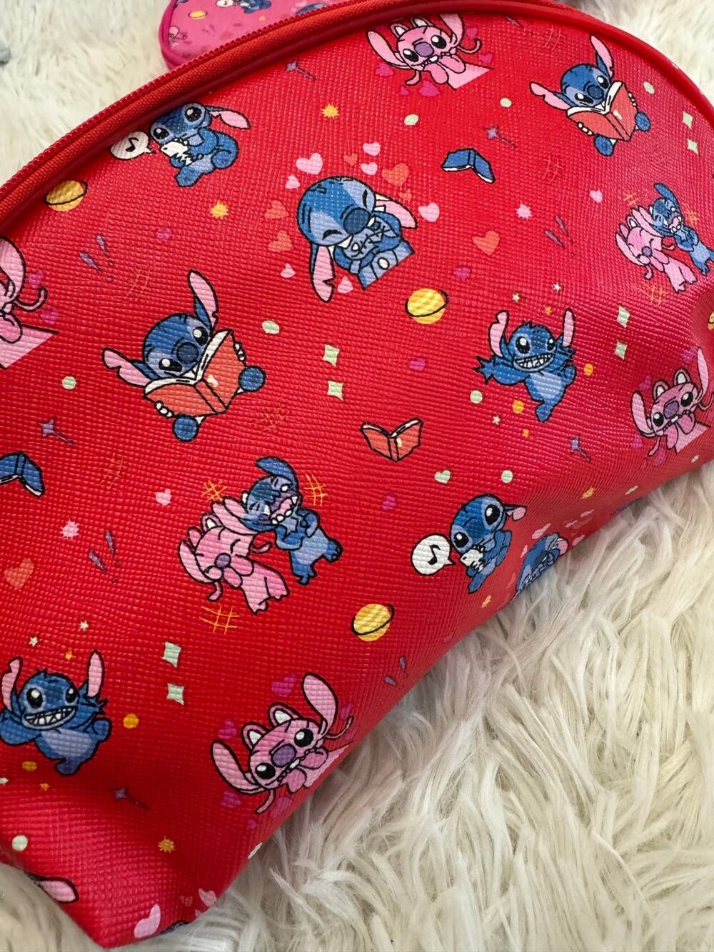 Stitch and Angel  make up bag pencil case zipper red cute
